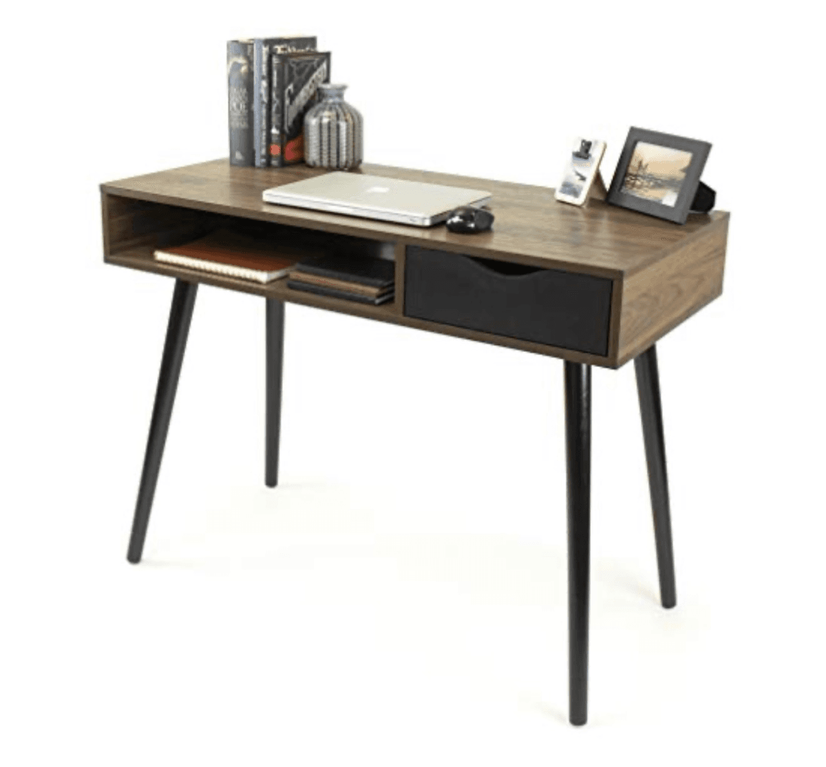 Brand New in Box — Modern Writing Desk / Entryway Console, Dark Wood + Black